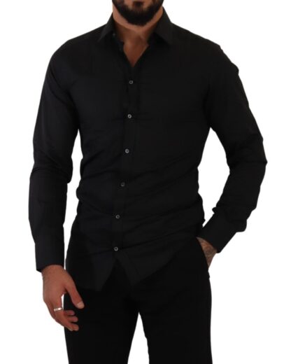 Dolce & Gabbana - Elegant Slim Fit Black Cotton Silk Dress Shirt