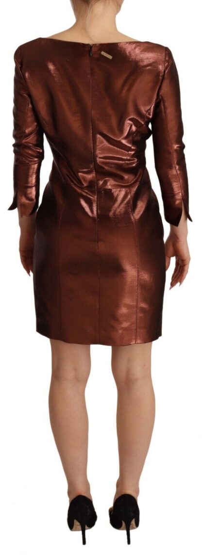 GF Ferre - Metallic Brown Long Sleeves Square Neck Sheath Dress