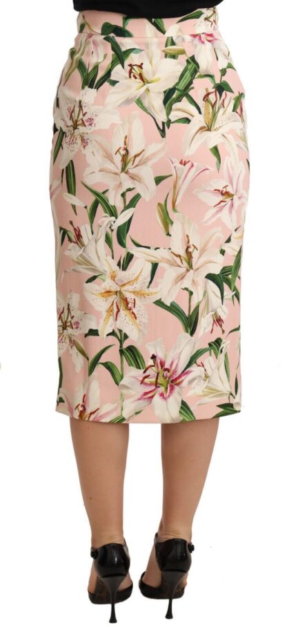 Dolce & Gabbana - Elegant Pink Lily Print Midi Skirt