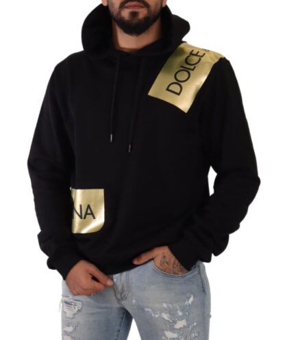 Dolce & Gabbana - Elegant Black Hooded Pullover with Gold Logo