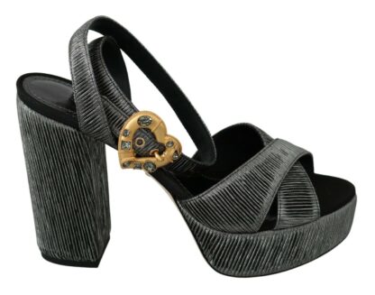 Dolce & Gabbana - Chic Gray Ankle Strap Heels with Gold Accents