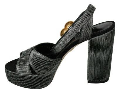 Dolce & Gabbana - Chic Gray Ankle Strap Heels with Gold Accents