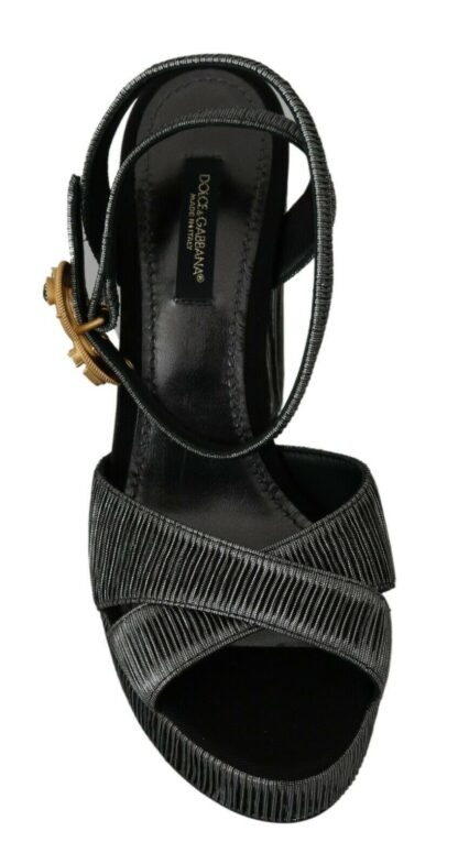 Dolce & Gabbana - Chic Gray Ankle Strap Heels with Gold Accents