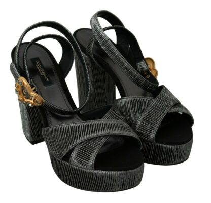 Dolce & Gabbana - Chic Gray Ankle Strap Heels with Gold Accents