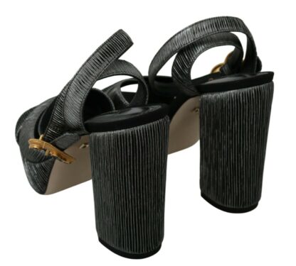 Dolce & Gabbana - Chic Gray Ankle Strap Heels with Gold Accents