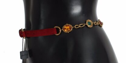 Dolce & Gabbana - Red Suede Bordeaux Crystal Waist Belt