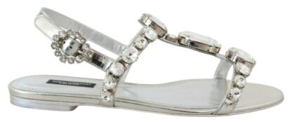 Dolce & Gabbana - Crystal Embellished Silver Leather Sandals