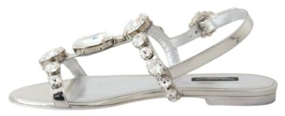 Dolce & Gabbana - Crystal Embellished Silver Leather Sandals