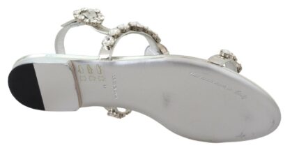 Dolce & Gabbana - Crystal Embellished Silver Leather Sandals