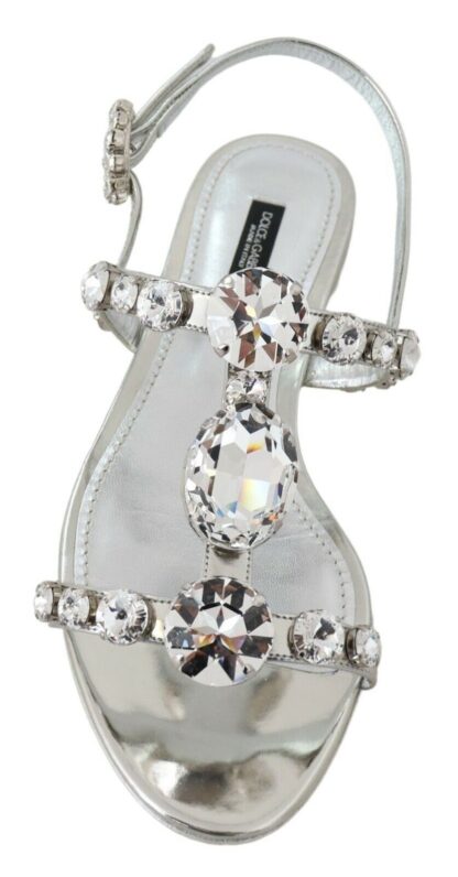 Dolce & Gabbana - Crystal Embellished Silver Leather Sandals