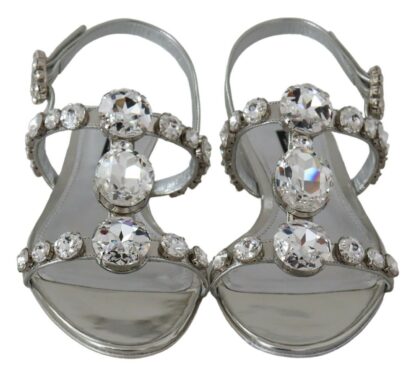 Dolce & Gabbana - Crystal Embellished Silver Leather Sandals