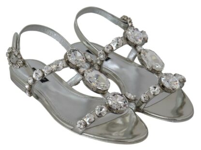 Dolce & Gabbana - Crystal Embellished Silver Leather Sandals