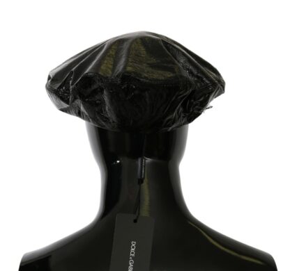 Dolce & Gabbana - Elegant Floral-Lined Bucket Cap in Smooth Black Leather