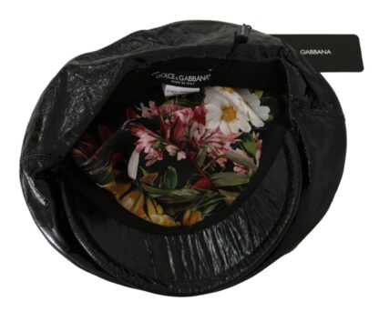 Dolce & Gabbana - Elegant Floral-Lined Bucket Cap in Smooth Black Leather