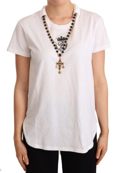 Dolce & Gabbana - Elegant Short-Sleeved Tee with Gold Cross Pendant