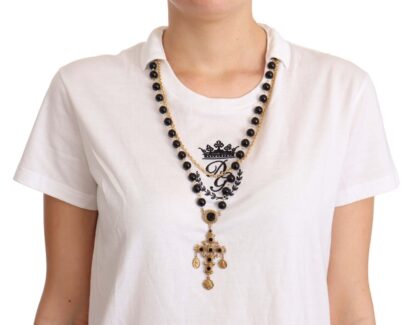 Dolce & Gabbana - Elegant Short-Sleeved Tee with Gold Cross Pendant