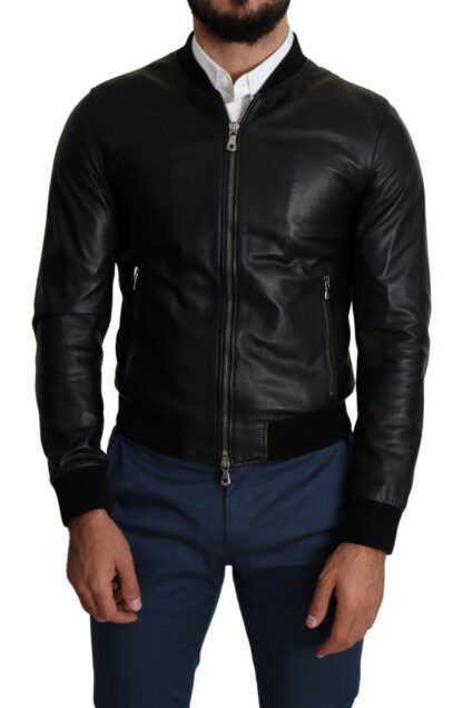 Dolce & Gabbana - Elegant Black Leather Bomber Jacket