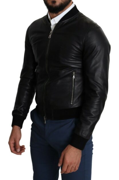 Dolce & Gabbana - Elegant Black Leather Bomber Jacket