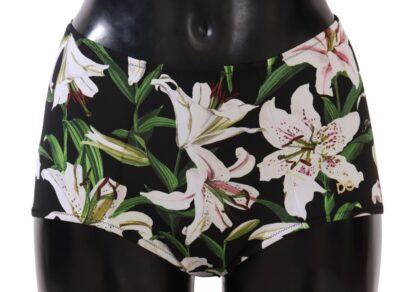 Dolce & Gabbana - Black Lilies Print High Waist Bikini Bottom