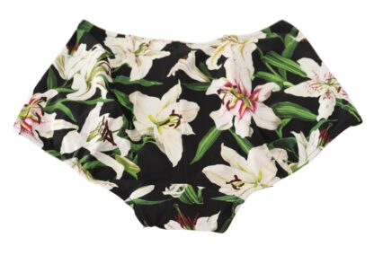 Dolce & Gabbana - Black Lilies Print High Waist Bikini Bottom