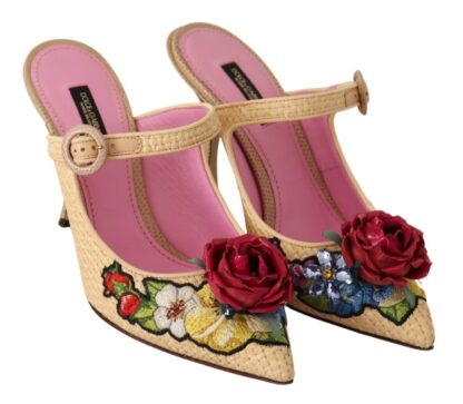 Dolce & Gabbana - Floral Embellished Heels Sandals in Beige