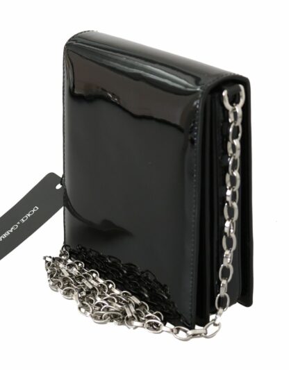 Dolce & Gabbana - Chic Patent Leather Clutch with Silver Accents