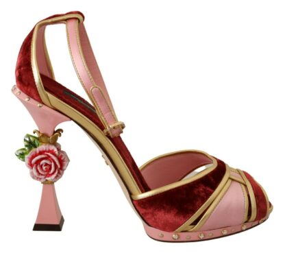 Dolce & Gabbana - Chic Red Velvet Ankle Strap Sandals