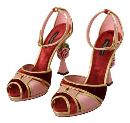 Dolce & Gabbana - Chic Red Velvet Ankle Strap Sandals