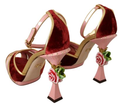 Dolce & Gabbana - Chic Red Velvet Ankle Strap Sandals