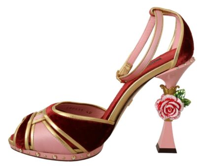 Dolce & Gabbana - Chic Red Velvet Ankle Strap Sandals