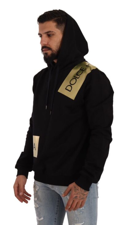 Dolce & Gabbana - Elegant Black Hooded Pullover with Gold Logo