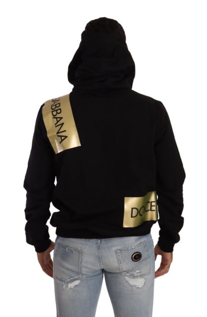 Dolce & Gabbana - Elegant Black Hooded Pullover with Gold Logo