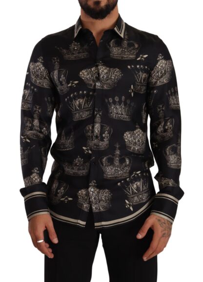 Dolce & Gabbana - Slim Fit Crown Print Silk Shirt