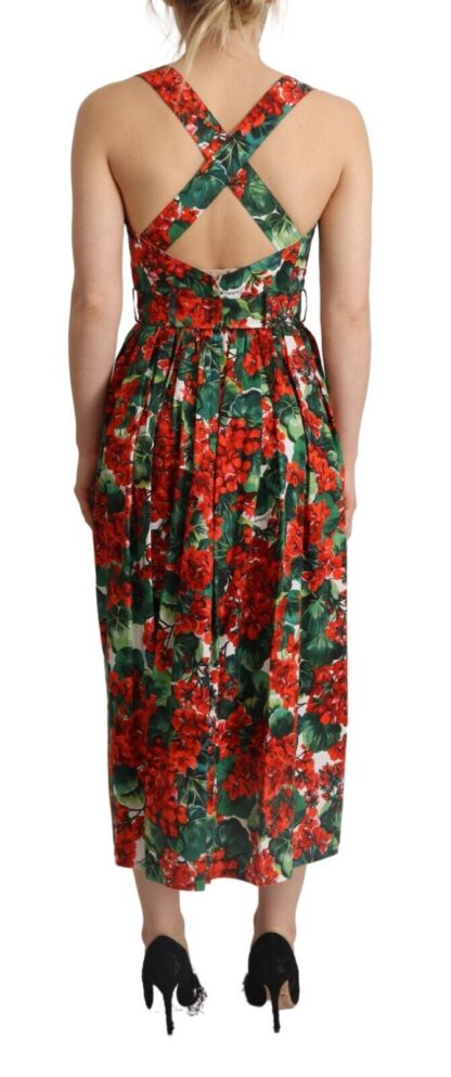 Dolce & Gabbana - Red Geranium Print Cotton Pleated Maxi Dress