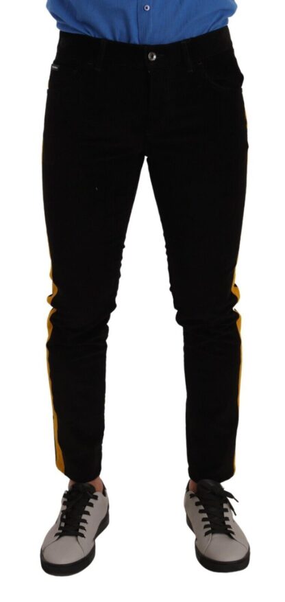 Dolce & Gabbana - Slim Fit Black Denim Jeans with Yellow Stripe