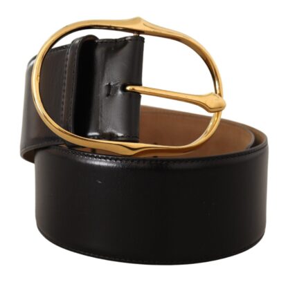 Dolce & Gabbana - Elegant Black Leather Belt with Gold Oval Buckle