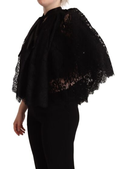 Dolce & Gabbana - Black Floral Lace Shoulder Wrap Sweater