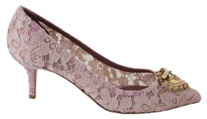 Dolce & Gabbana - Elegant Pink Lace Heels with Heart Embellishment