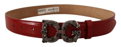 Dolce & Gabbana - Elegant Red Leather Pearl Buckle Belt