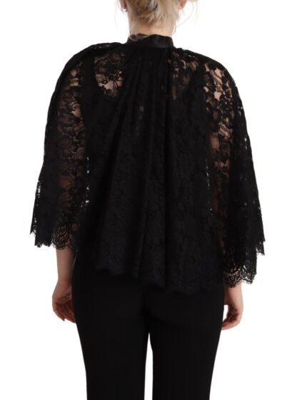 Dolce & Gabbana - Black Floral Lace Shoulder Wrap Sweater