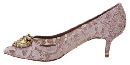 Dolce & Gabbana - Elegant Pink Lace Heels with Heart Embellishment