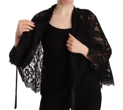 Dolce & Gabbana - Black Floral Lace Shoulder Wrap Sweater