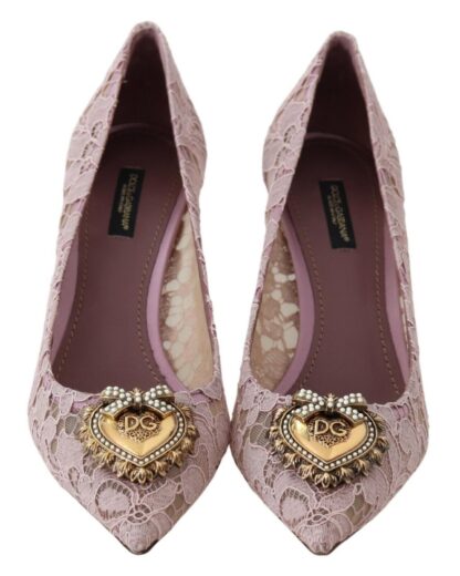 Dolce & Gabbana - Elegant Pink Lace Heels with Heart Embellishment