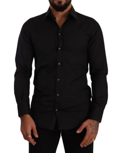 Dolce & Gabbana - Elegant Slim Fit Black Cotton Silk Dress Shirt