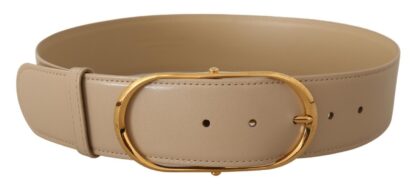 Dolce & Gabbana - Beige Leather Gold Metal Oval Buckle Belt