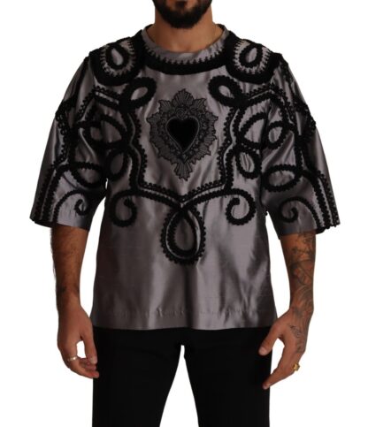 Dolce & Gabbana - Silk Crew Neck Tee with Sacred Heart Embroidery