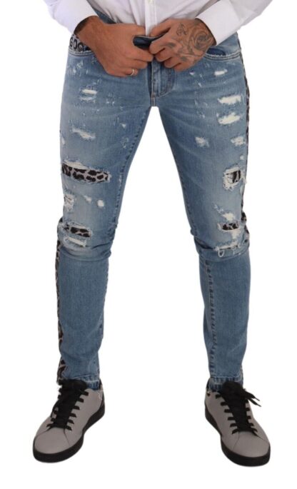 Dolce & Gabbana - Elegant Slim Fit Denim with Leopard Details