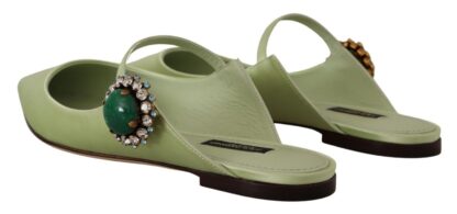 Dolce & Gabbana - Emerald Crystal Embellished Leather Slides