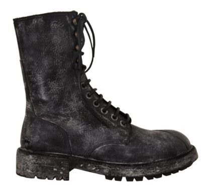 Dolce & Gabbana - Exclusive Leather Combat Boots in Black & Grey