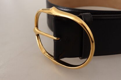 Dolce & Gabbana - Elegant Black Leather Belt with Gold Oval Buckle